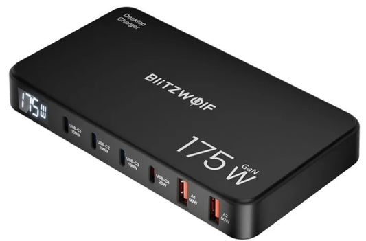 Incarcator Statie BlitzWolf BW-S30, 175W, 5A, 2 x USB-A - 4 x USB-C, Negru