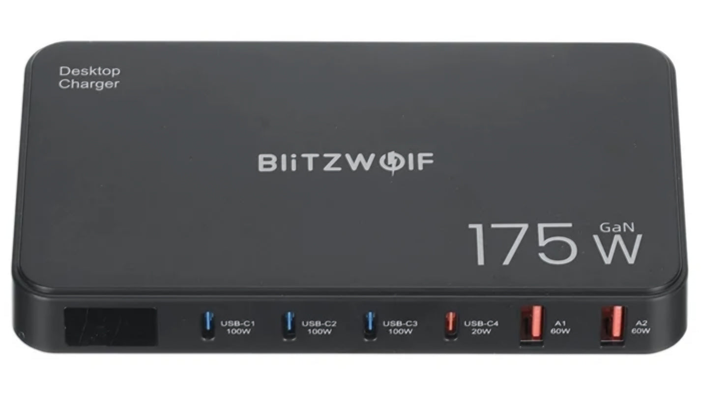 Incarcator Statie BlitzWolf BW-S30, 175W, 5A, 2 x USB-A - 4 x USB-C, Negru