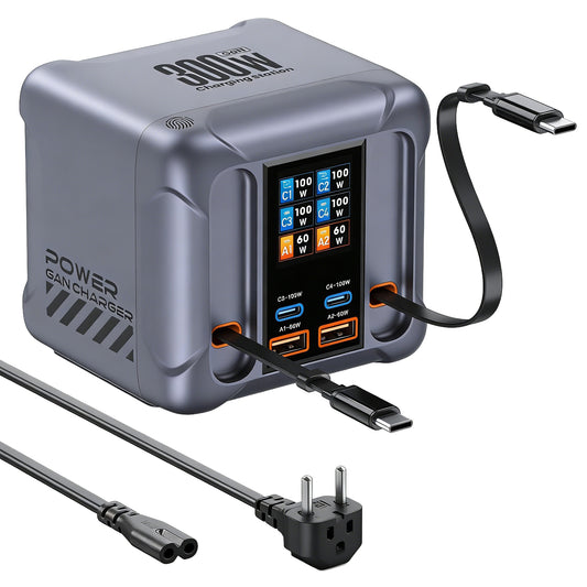 Incarcator Statie Cu Cablu USB-C OEM HW866, 300W, 5A, 2 x USB-A - 2 x USB-C, Gri