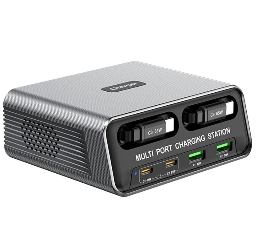 Incarcator Statie Cu Cablu USB-C OEM WLX-60C, 130W, 2 x USB-A - 2 x USB-C, Gri