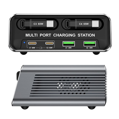 Incarcator Statie Cu Cablu USB-C OEM WLX-60C, 130W, 2 x USB-A - 2 x USB-C, Gri