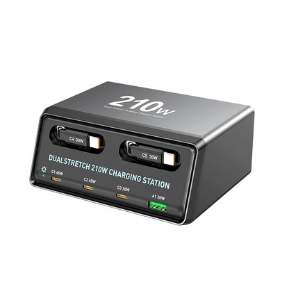Incarcator Statie Cu Cablu USB-C OEM WLX-60E, 210W, 3A, 1 x USB-A - 3 x USB-C, Gri