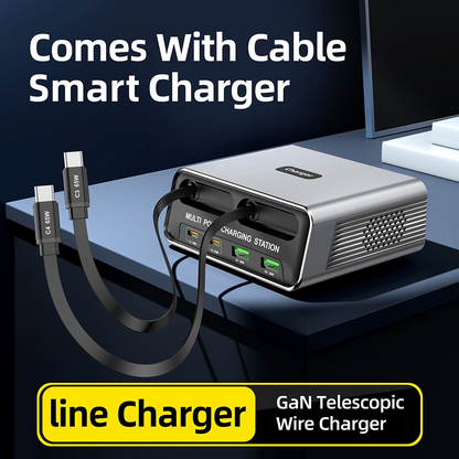 Incarcator Statie Cu Cablu USB-C OEM WLX-60C, 130W, 2 x USB-A - 2 x USB-C, Gri