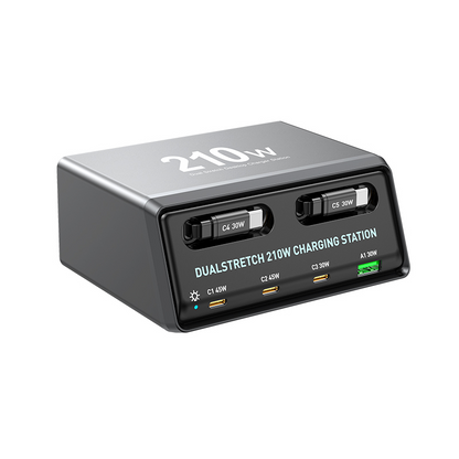 Incarcator Statie Cu Cablu USB-C OEM WLX-60E, 210W, 3A, 1 x USB-A - 3 x USB-C, Gri