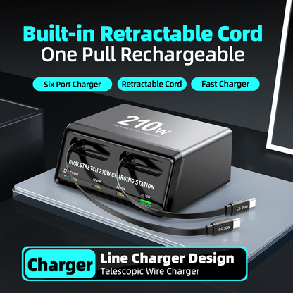 Incarcator Statie Cu Cablu USB-C OEM WLX-60E, 210W, 3A, 1 x USB-A - 3 x USB-C, Gri