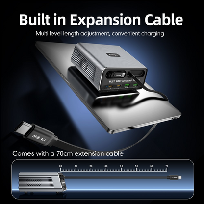 Incarcator Statie Cu Cablu USB-C OEM WLX-60C, 130W, 2 x USB-A - 2 x USB-C, Gri