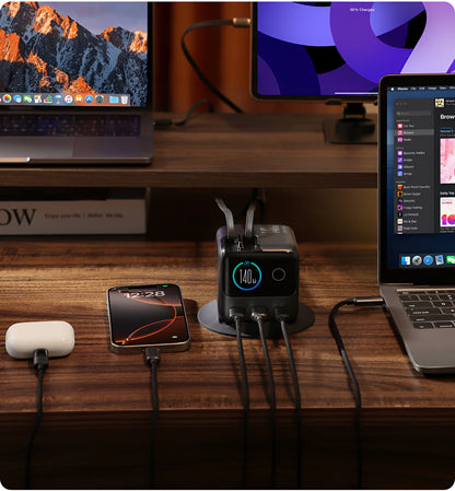 Incarcator Statie Cu Cablu USB-C Joyroom Podix JR-TRD01, 140W, 1 x USB-C - 2 x USB-A, Gri