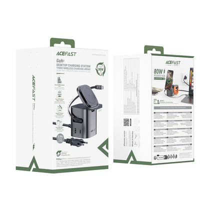 Incarcator Statie Cu Cablu USB-C Acefast Z9 QI 6in1, 80W, 1 x USB-C - 1 x USB-A, Negru