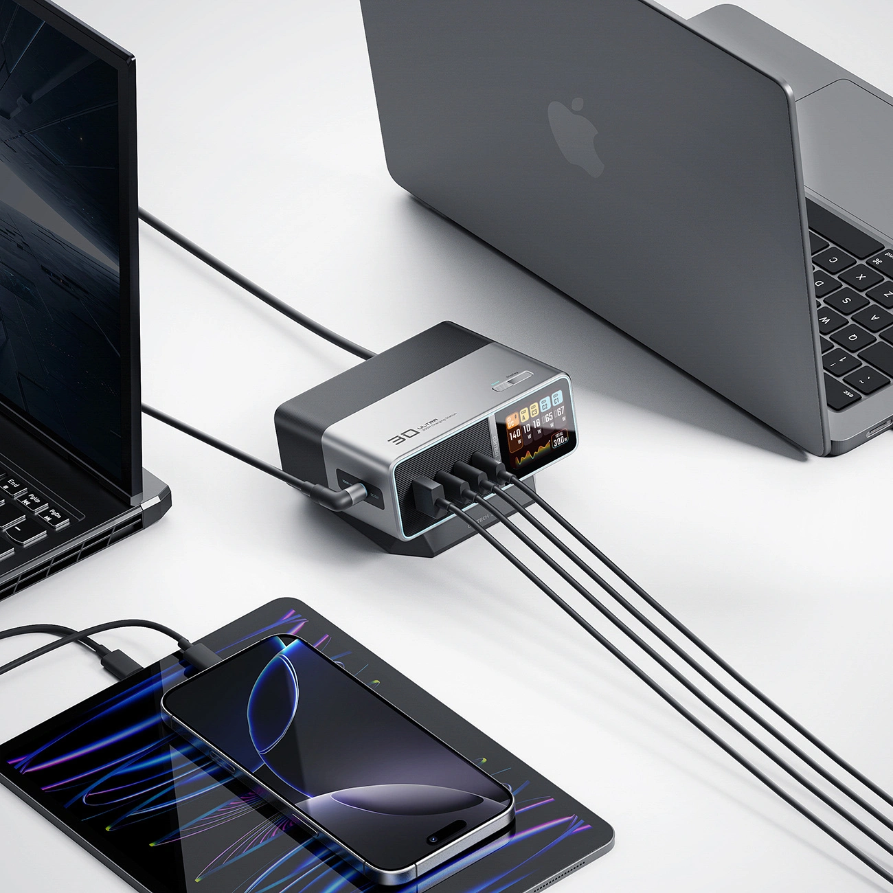 Incarcator Statie Cuktech TA3005U, 300W, 1 x DC - 1 x USB-A - 3 x USB-C, Gri