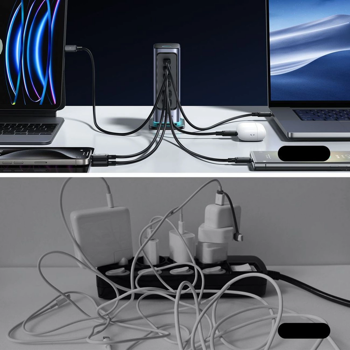 Incarcator Statie Joyroom JR-TCM02 UK, 65W, 3.25A, 2 x USB-A - 4 x USB-C, Gri