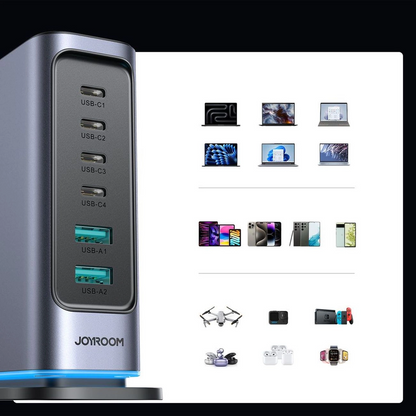 Incarcator Statie Joyroom JR-TCM02 UK, 65W, 3.25A, 2 x USB-A - 4 x USB-C, Gri