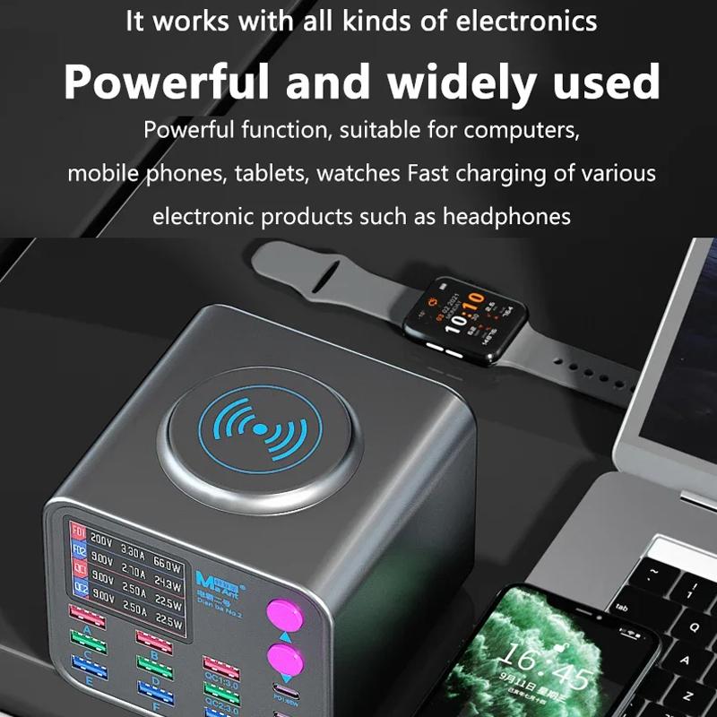Incarcator Statie MaAnt DianBa No.2 QI, 300W, 3A, 3 x USB-C - 9 x USB-A, Gri