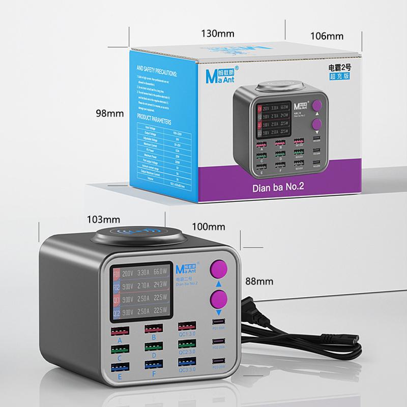 Incarcator Statie MaAnt DianBa No.2 QI, 300W, 3A, 3 x USB-C - 9 x USB-A, Gri