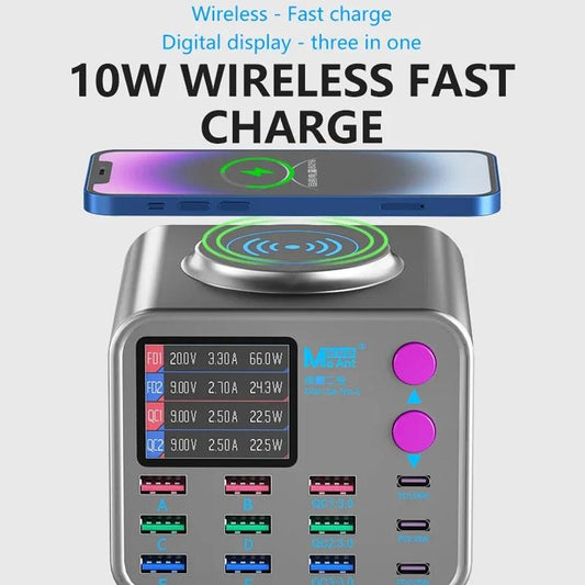 Incarcator Statie MaAnt DianBa No.2 QI, 300W, 3A, 3 x USB-C - 9 x USB-A, Gri