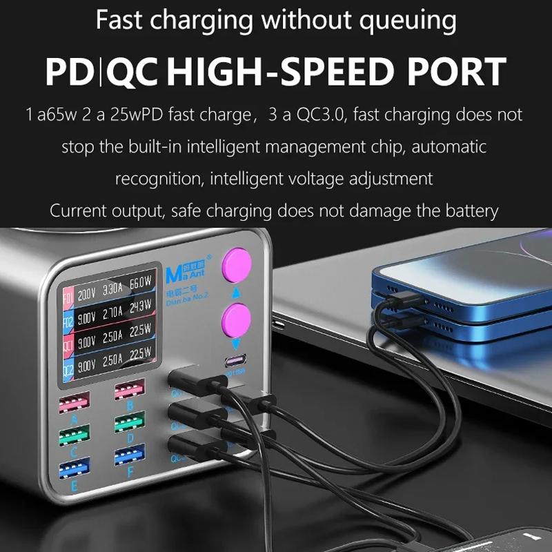 Incarcator Statie MaAnt DianBa No.2 QI, 300W, 3A, 3 x USB-C - 9 x USB-A, Gri