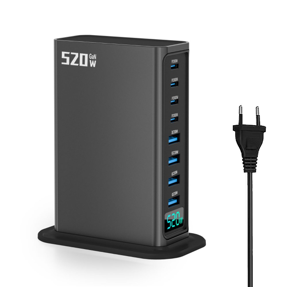 Incarcator Statie OEM, 520W, 5A, 4 x USB-A - 4 x USB-C, Gri