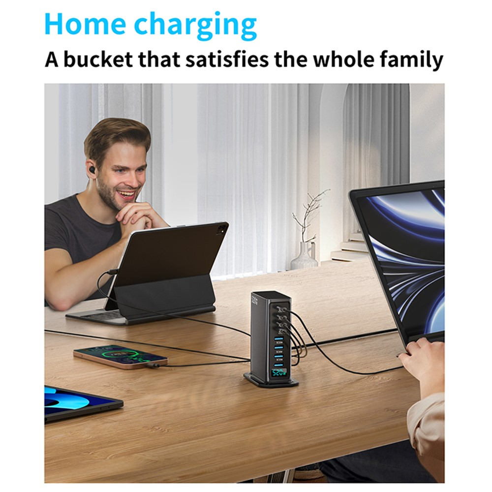 Incarcator Statie OEM, 520W, 5A, 4 x USB-A - 4 x USB-C, Gri