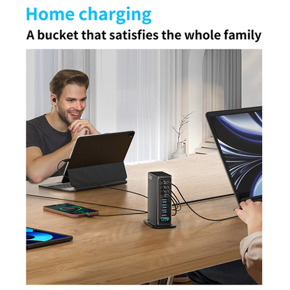 Incarcator Statie OEM, 520W, 5A, 4 x USB-A - 4 x USB-C, Gri