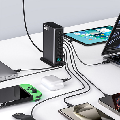 Incarcator Statie OEM, 520W, 5A, 4 x USB-A - 4 x USB-C, Gri