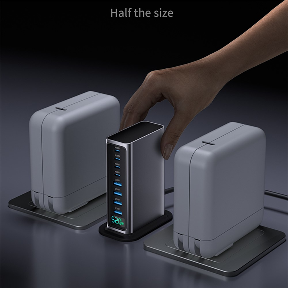 Incarcator Statie OEM, 520W, 5A, 4 x USB-A - 4 x USB-C, Gri