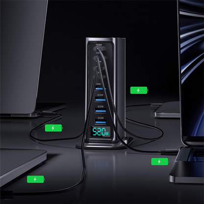 Incarcator Statie OEM, 520W, 5A, 4 x USB-A - 4 x USB-C, Gri