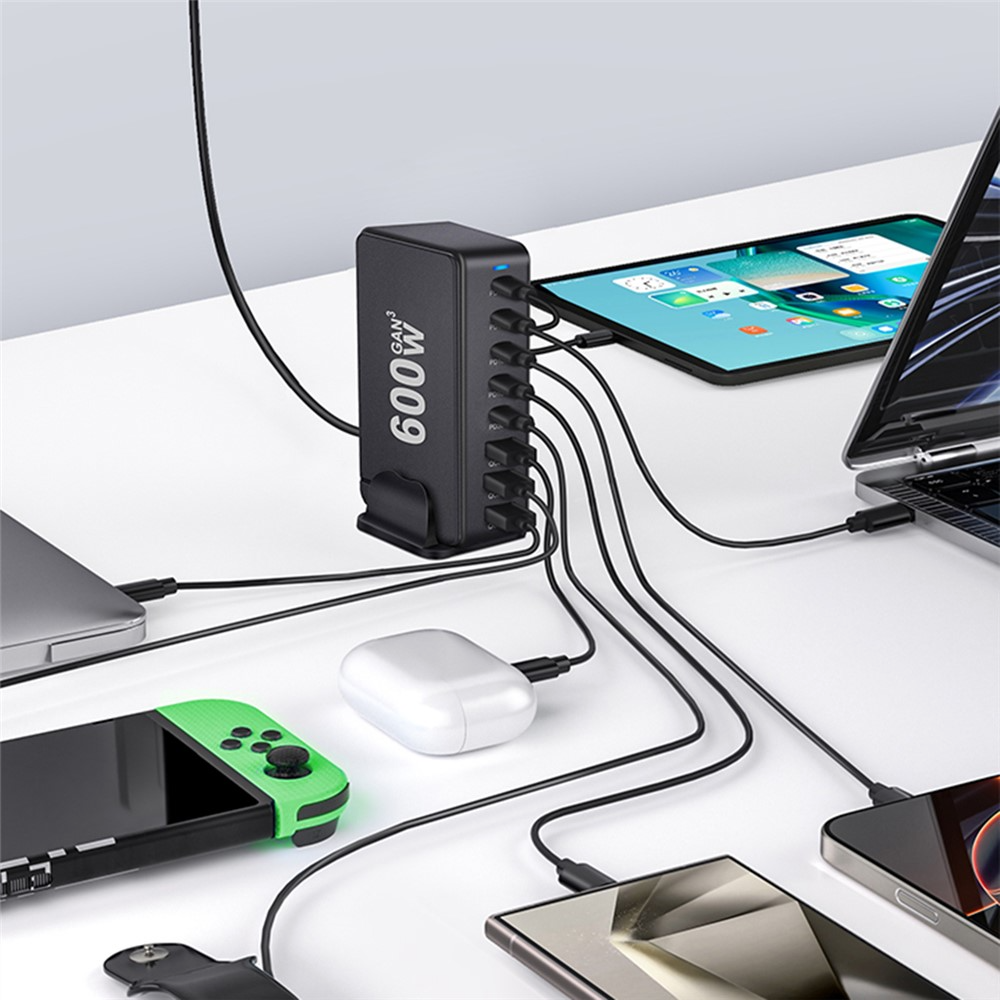 Incarcator Statie OEM, 600W, 4 x USB-A - 4 x USB-C, Negru
