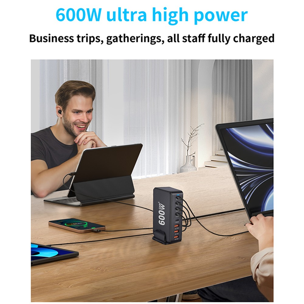 Incarcator Statie OEM, 600W, 4 x USB-A - 4 x USB-C, Negru