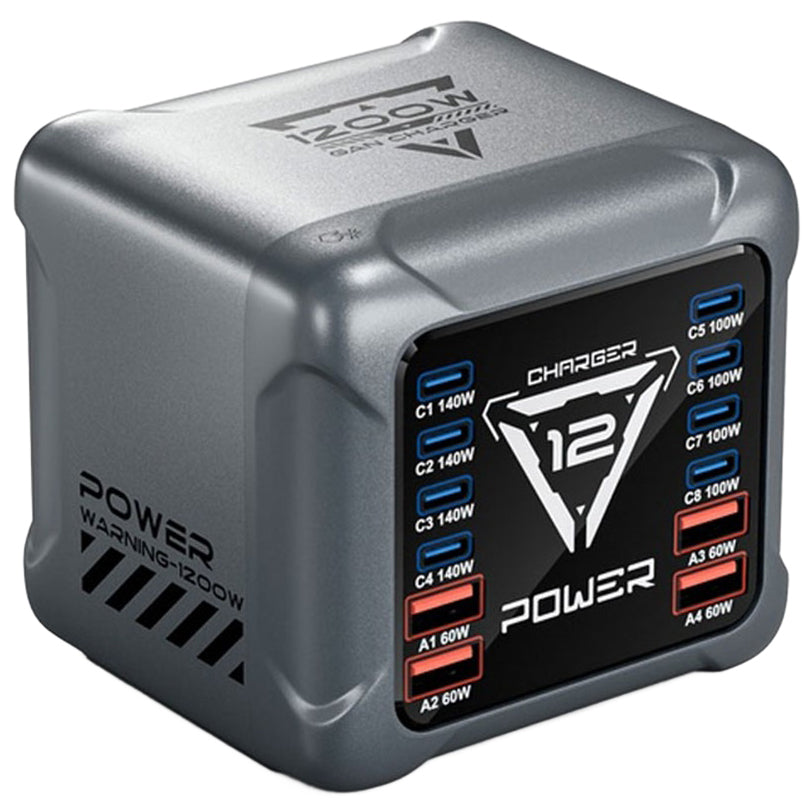 Incarcator Statie OEM BK-127D, 280W, 5A, 4 x USB-A - 8 x USB-C, Gri