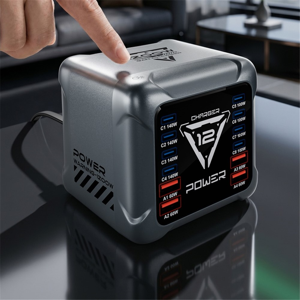 Incarcator Statie OEM BK-127D, 280W, 5A, 4 x USB-A - 8 x USB-C, Gri