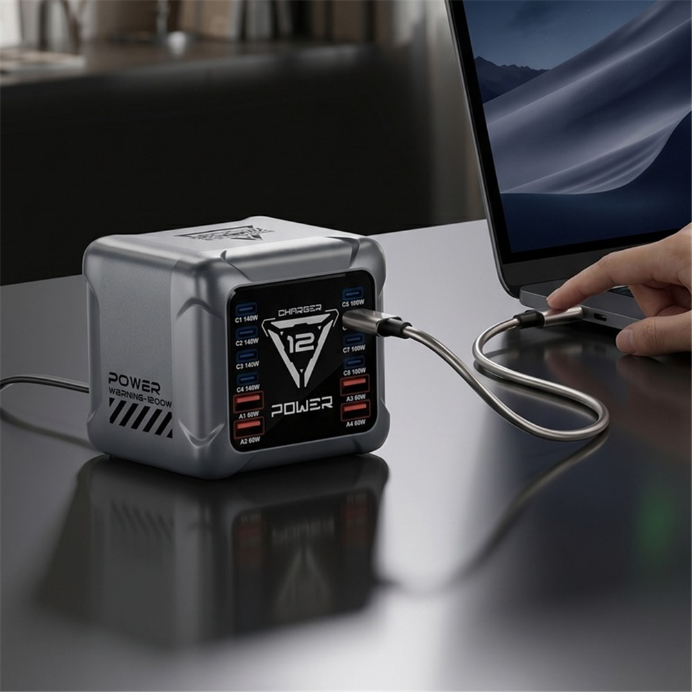 Incarcator Statie OEM BK-127D, 280W, 5A, 4 x USB-A - 8 x USB-C, Gri