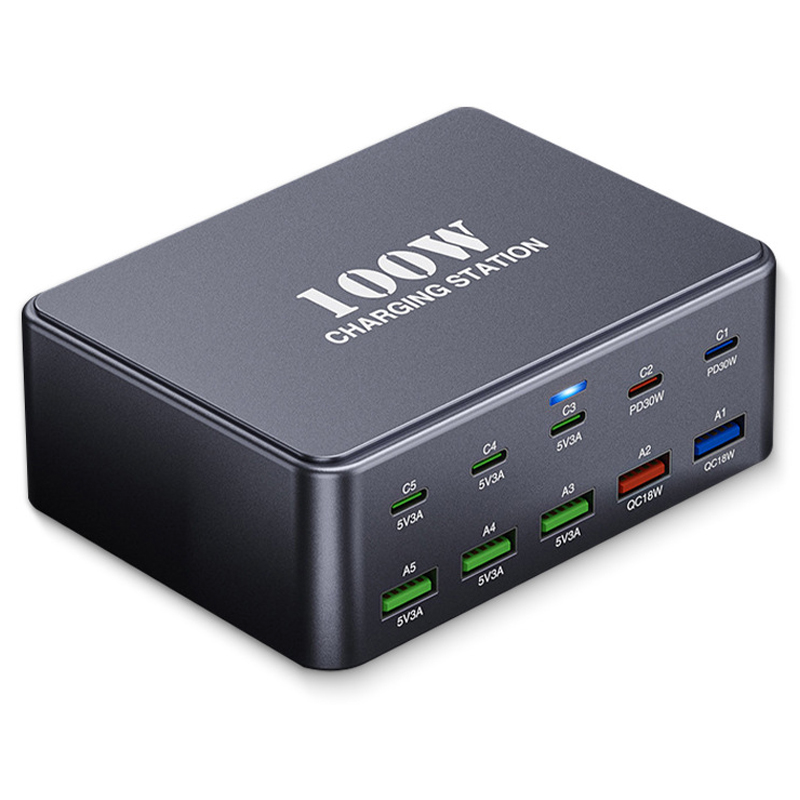 Incarcator Statie OEM HW33, 100W, 3A, 5 x USB-A - 5 x USB-C, Gri