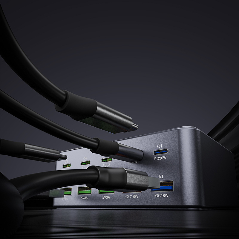 Incarcator Statie OEM HW33, 100W, 3A, 5 x USB-A - 5 x USB-C, Gri