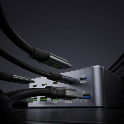Incarcator Statie OEM HW33, 100W, 3A, 5 x USB-A - 5 x USB-C, Gri