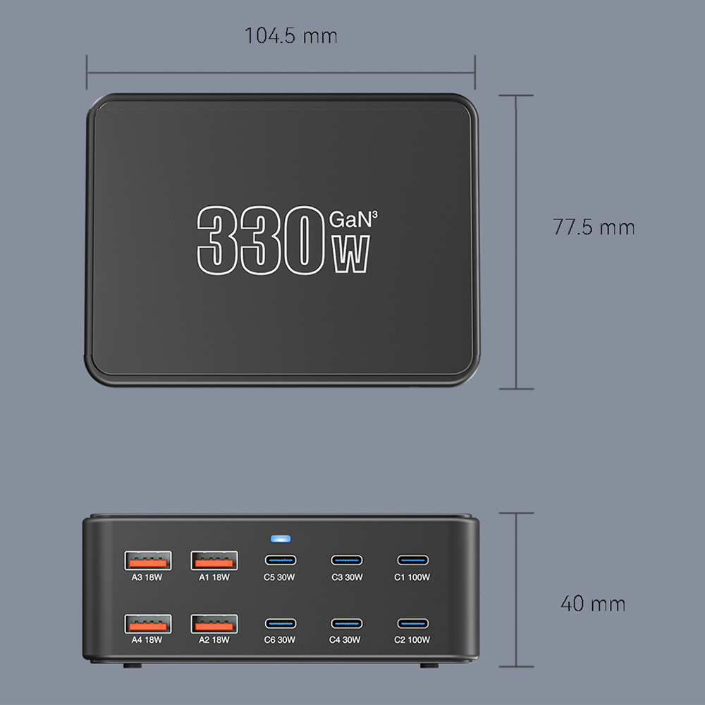 Incarcator Statie OEM HW66, 330W, 5A, 4 x USB-A - 6 x USB-C, Negru