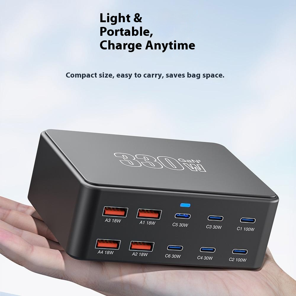 Incarcator Statie OEM HW66, 330W, 5A, 4 x USB-A - 6 x USB-C, Negru