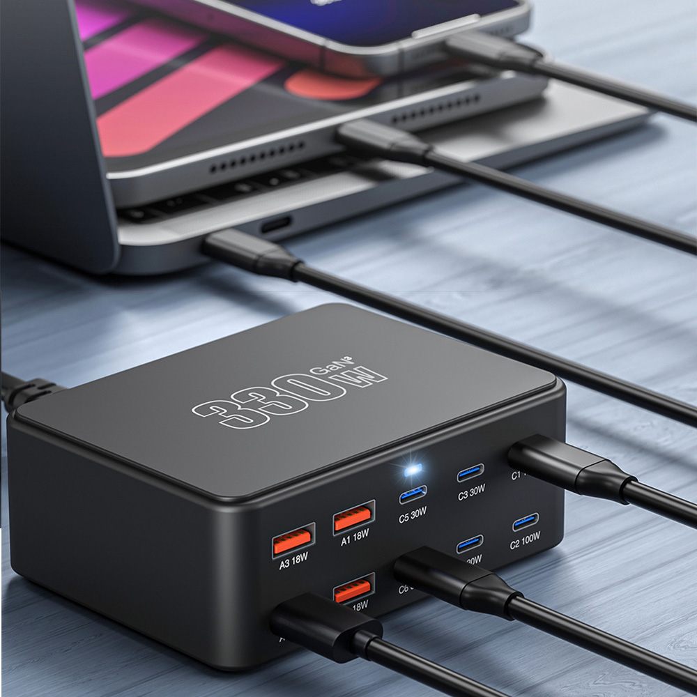 Incarcator Statie OEM HW66, 330W, 5A, 4 x USB-A - 6 x USB-C, Negru