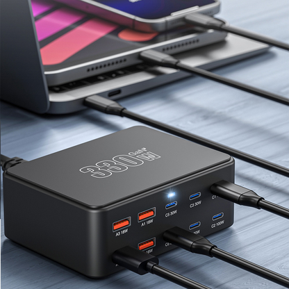 Incarcator Statie OEM HW66, 330W, 5A, 4 x USB-A - 6 x USB-C, Negru
