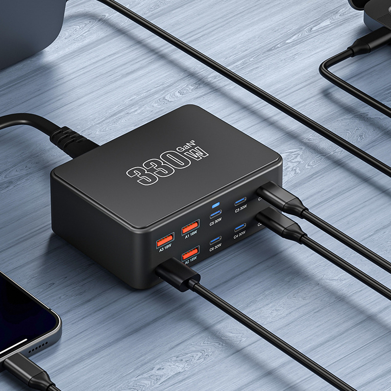 Incarcator Statie OEM HW66, 330W, 5A, 4 x USB-A - 6 x USB-C, Negru