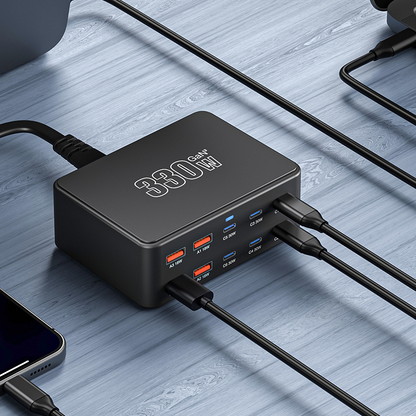 Incarcator Statie OEM HW66, 330W, 5A, 4 x USB-A - 6 x USB-C, Negru