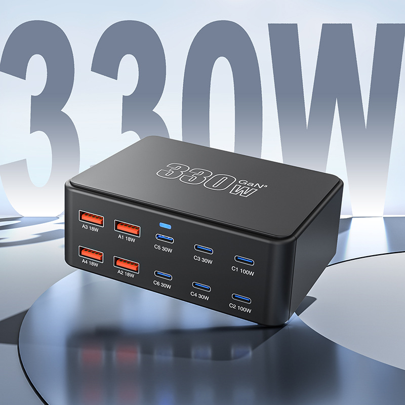 Incarcator Statie OEM HW66, 330W, 5A, 4 x USB-A - 6 x USB-C, Negru