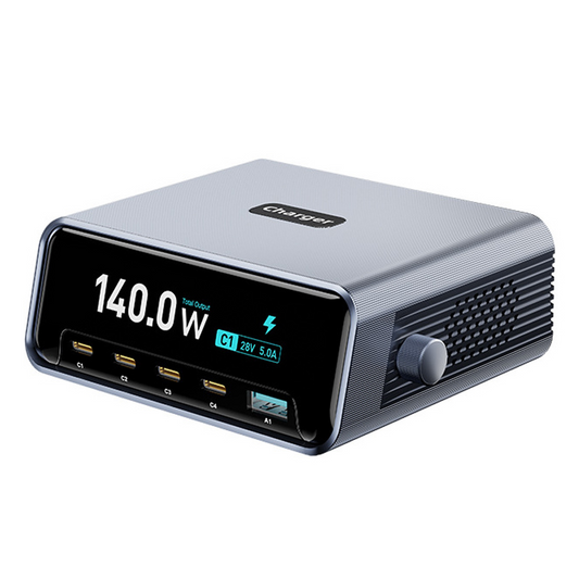 Incarcator Statie OEM WLX-60G, 140W, 5A, 1 x USB-A - 4 x USB-C, Gri