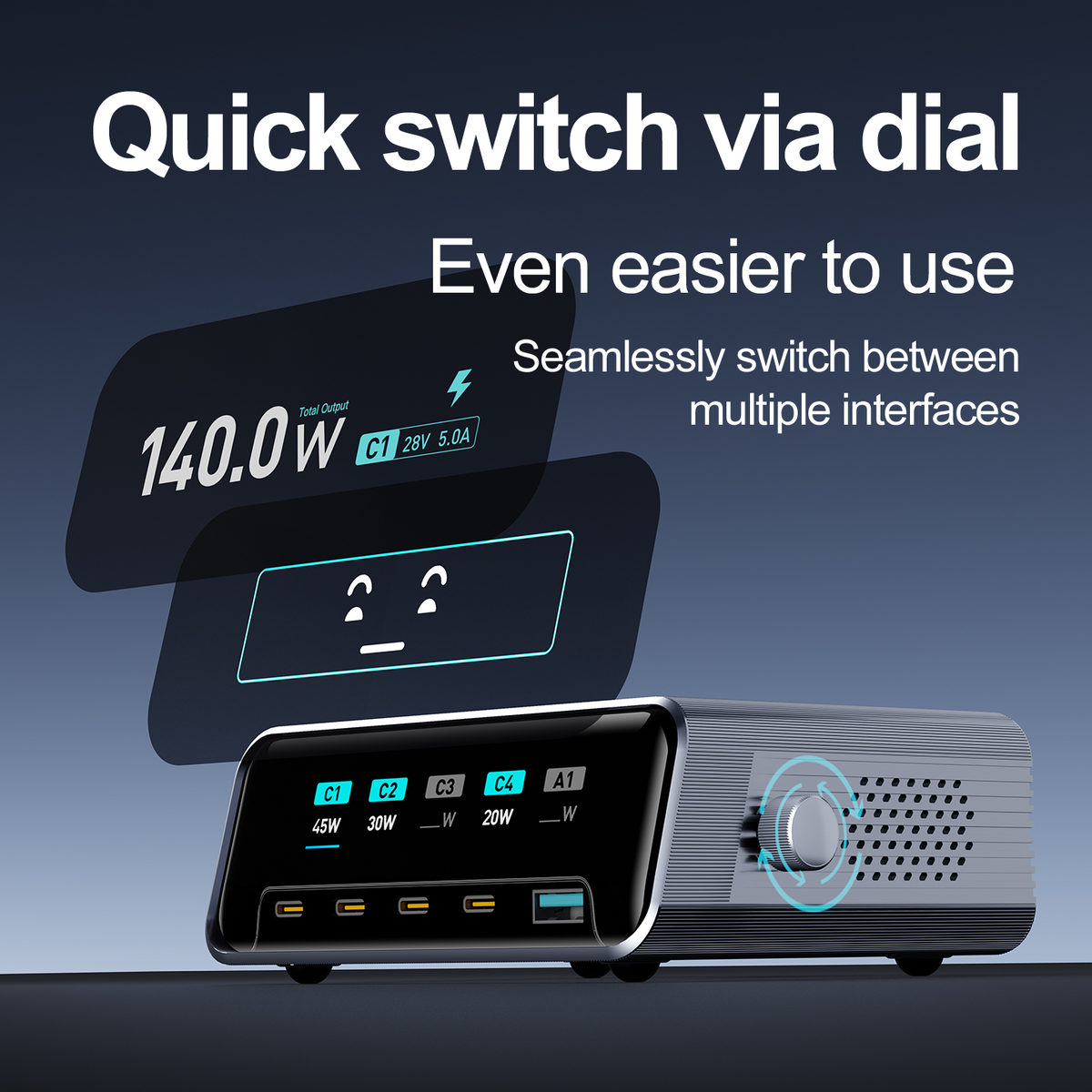 Incarcator Statie OEM WLX-60G, 140W, 5A, 1 x USB-A - 4 x USB-C, Gri
