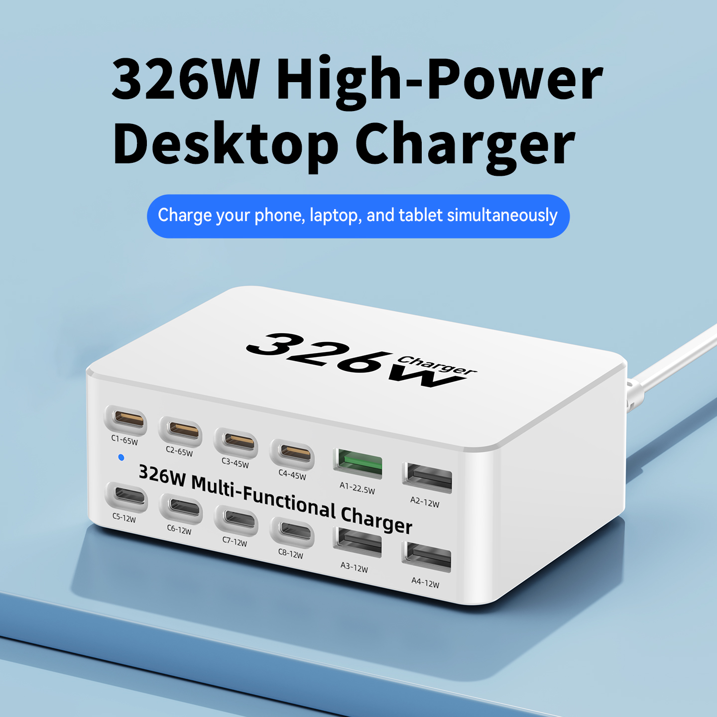 Incarcator Statie OEM WLX-818E, 326W, 3.25A, 4 x USB-A - 8 x USB-C, Alb