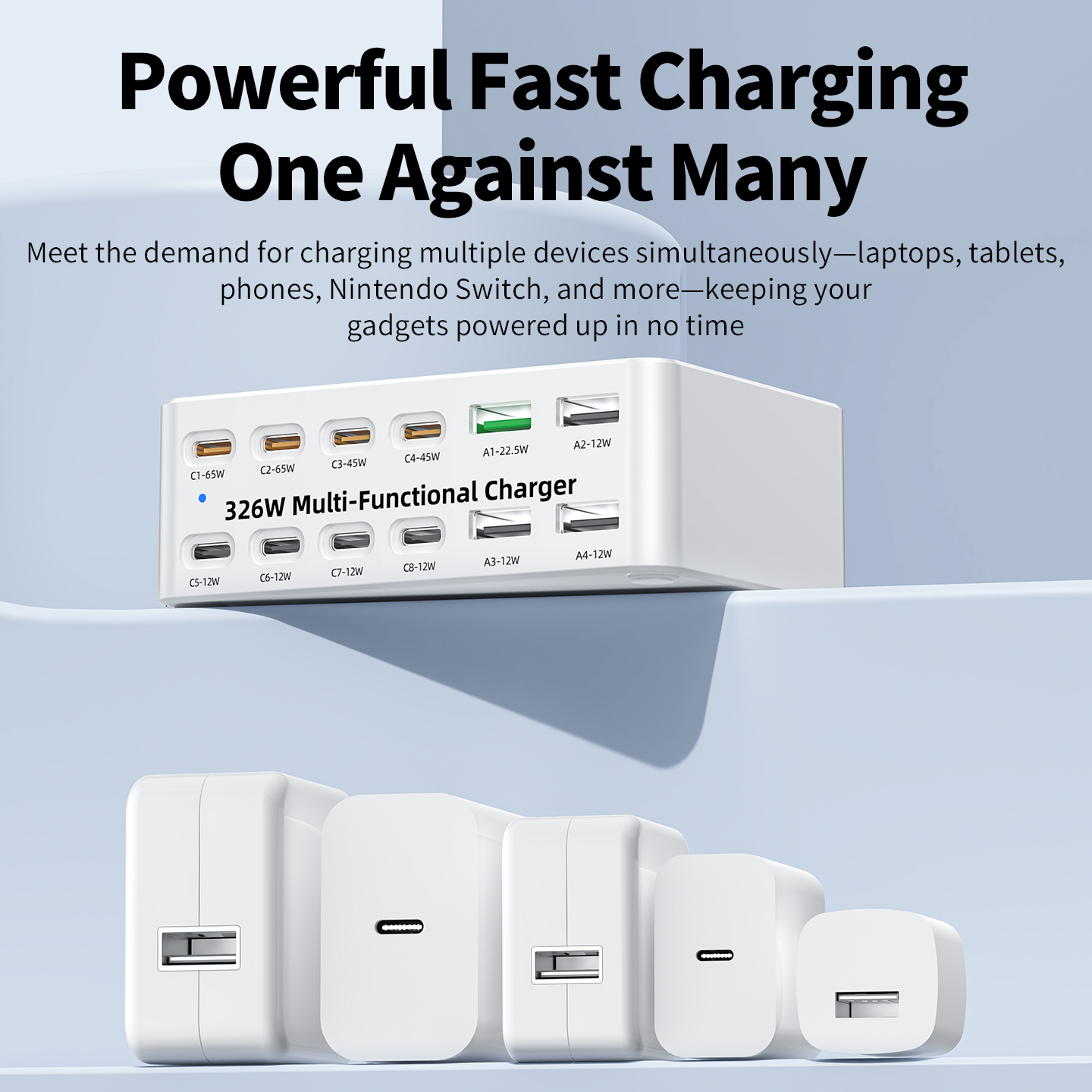 Incarcator Statie OEM WLX-818E, 326W, 3.25A, 4 x USB-A - 8 x USB-C, Alb
