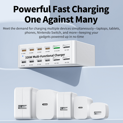 Incarcator Statie OEM WLX-818E, 326W, 3.25A, 4 x USB-A - 8 x USB-C, Alb