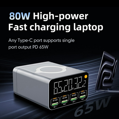 Incarcator Statie OEM WLX-M3 QI, 80W, 4 x USB-A - 4 x USB-C, Gri