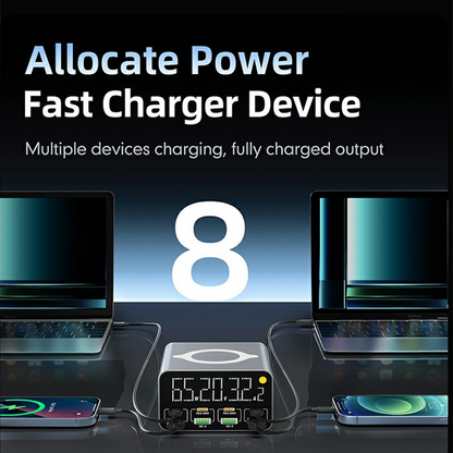 Incarcator Statie OEM WLX-M3 QI, 80W, 4 x USB-A - 4 x USB-C, Gri