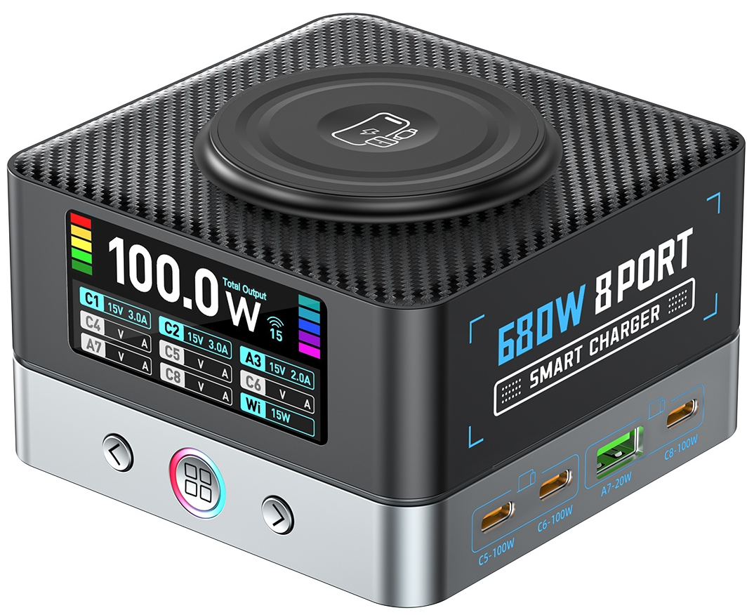Incarcator Statie OEM WLX-R8A QI, 140W, 5A, 2 x USB-A - 6 x USB-C, Gri