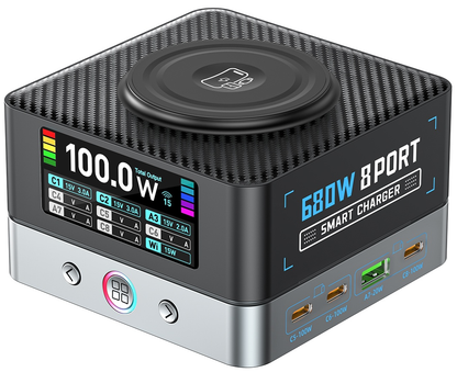 Incarcator Statie OEM WLX-R8A QI, 140W, 5A, 2 x USB-A - 6 x USB-C, Gri