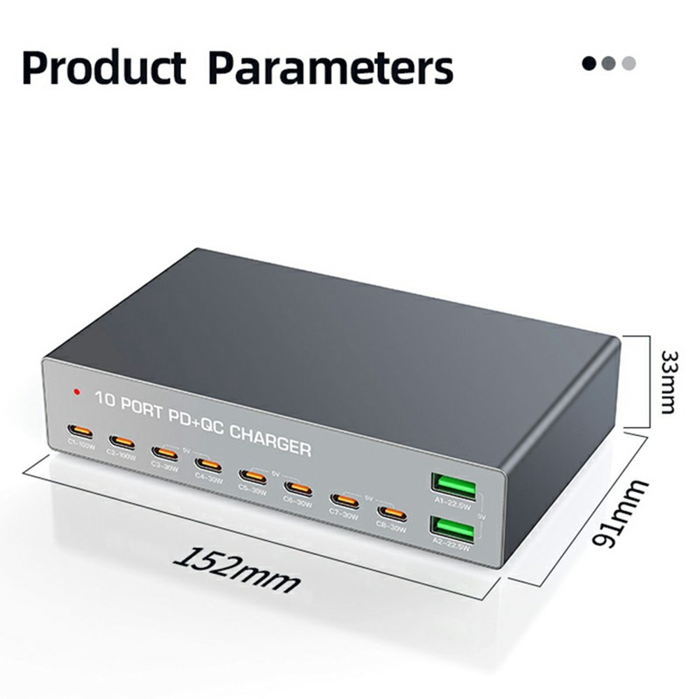 Incarcator Statie OEM WLX-X6Y, 140W, 5A, 2 x USB-A - 8 x USB-C, Argintiu